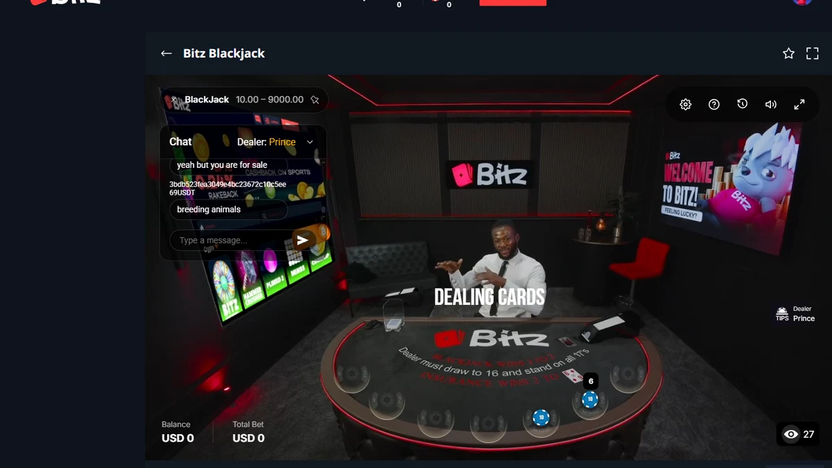Bitz Blackjack — pašu live galds ar dīleri
